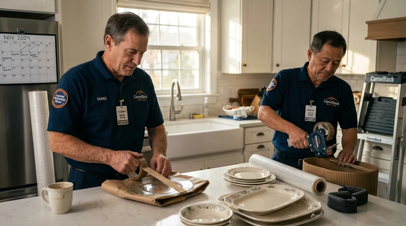 Professional crew packing kitchen dishware in Vega Baja, PR
